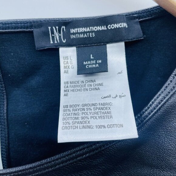 INC International Concepts Womens Large Faux Leather Bodysuit in Black $50 1105 - Picture 8 of 10